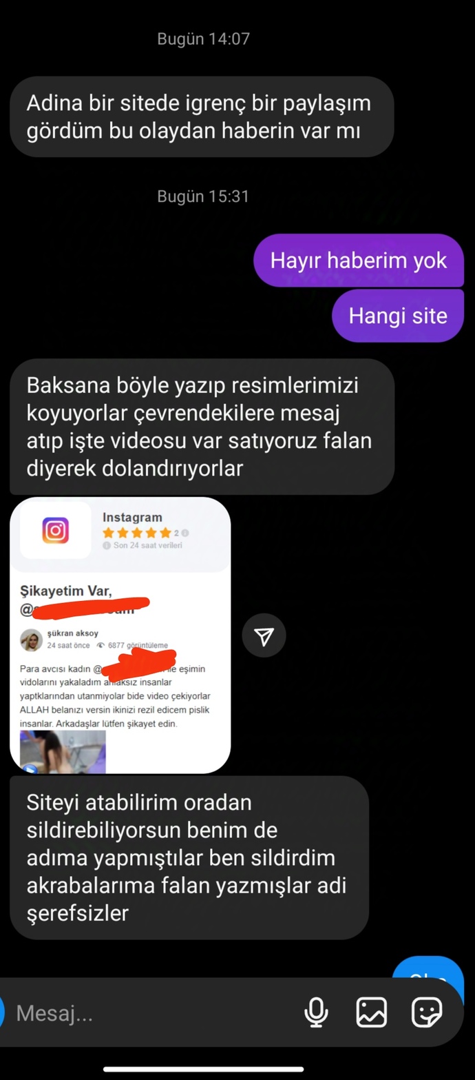 İnsta hesabımı etiketleyerek sikayetvar sitesinde iğrenç paylasimlar yapiyorlar?