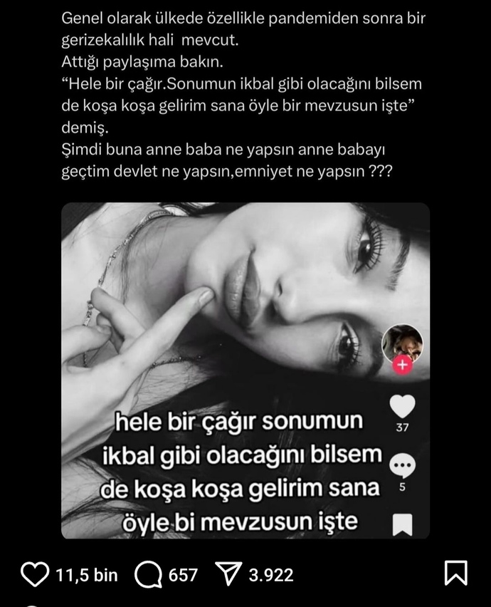 Bu kadar acı verici olan kızlarımız katledilirken, başka bir kızımızın bu şekilde paylaşımı nedir sizce?