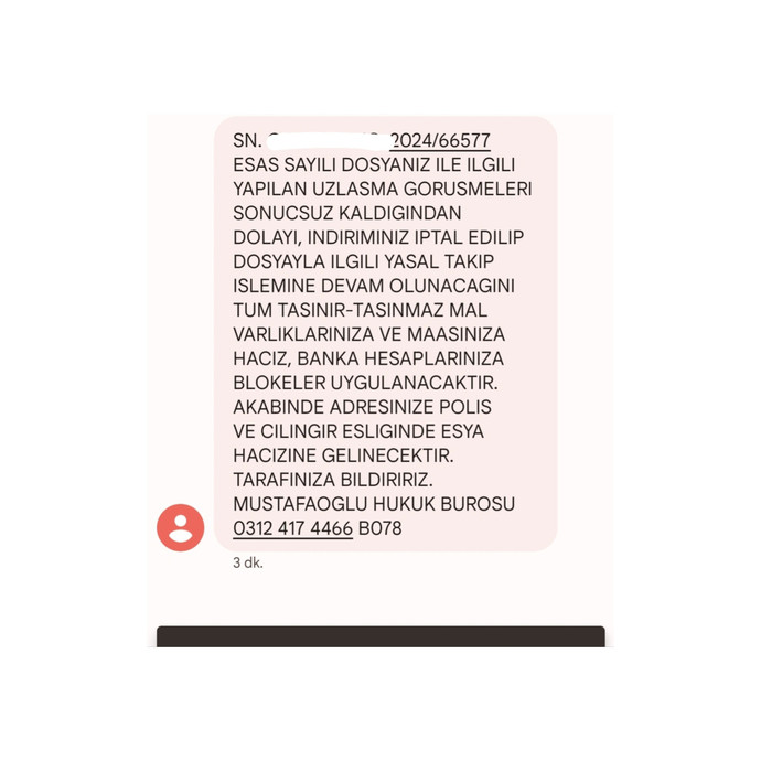 Eşime gelen haciz mesajı acil bakar mısınız:(( ?