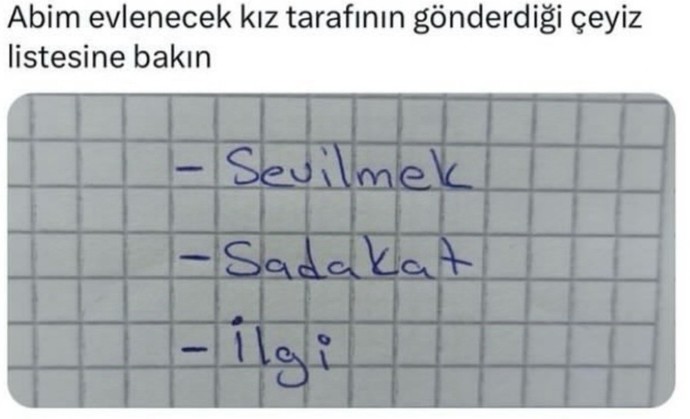 Çeyiz ihtiyaçları için karşı taraftan neler istediniz veya sizden istenilen çeyiz listesinde neler vardı?