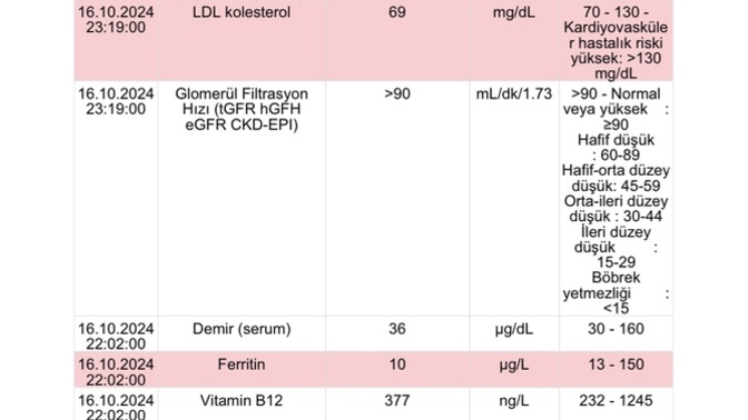 Vitamin sonuçlarım?