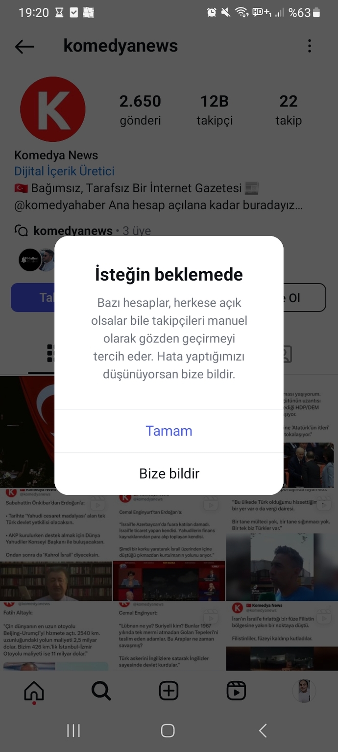 İnstagram isteğin bekleme de uyarısı nedir bunun hiç düzelme ihtimali yok mu?