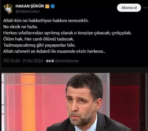 Hakan Şükür taziye mesajı yayınlamış bazıları terörit değil diyodu?