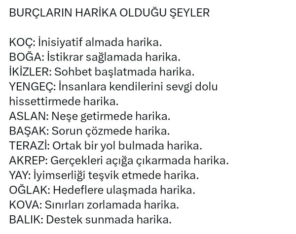 Burcunuza göre harika olduğunuz konular nelerdir?
