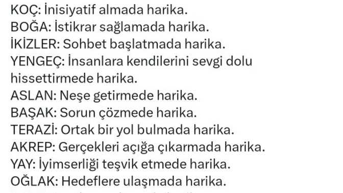 Burcunuza göre harika olduğunuz konular nelerdir?
