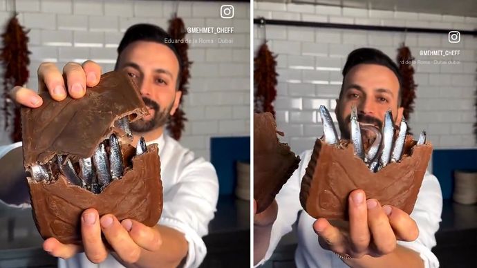 Bir balık restoranı, Dubai çikolatasına rakip olarak Hamsi çikolatası yaptı. Hamsi çikolatası yer misiniz?