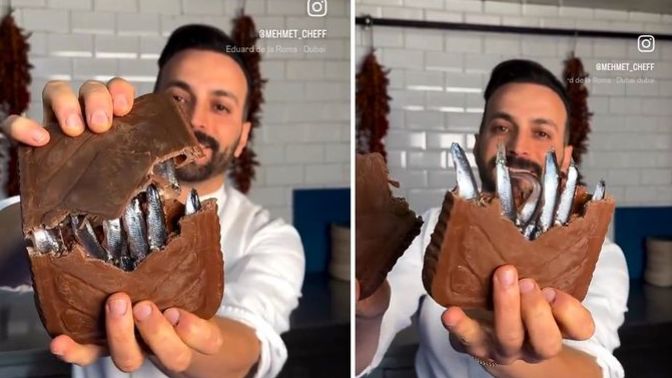 Bir balık restoranı, Dubai çikolatasına rakip olarak Hamsi çikolatası yaptı. Hamsi çikolatası yer misiniz?