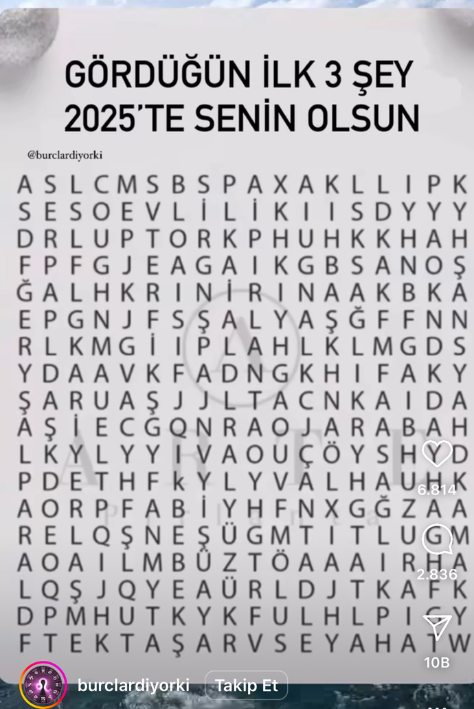 Gördüğünüz ilk üç kelime nedir?