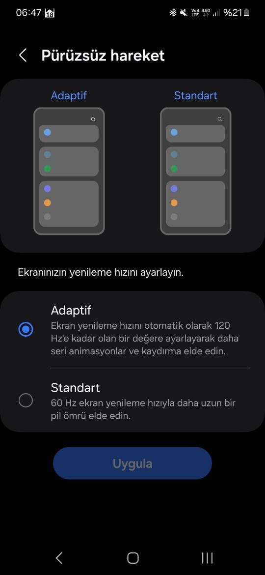 Telefonunuzun Ekran Yenileme tazeleme hızı ne kadar ve hangi Hz de kullanıyorsanız?