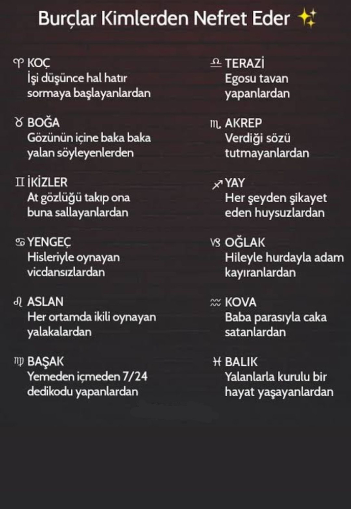 Burçlar kimlerden nefret eder?