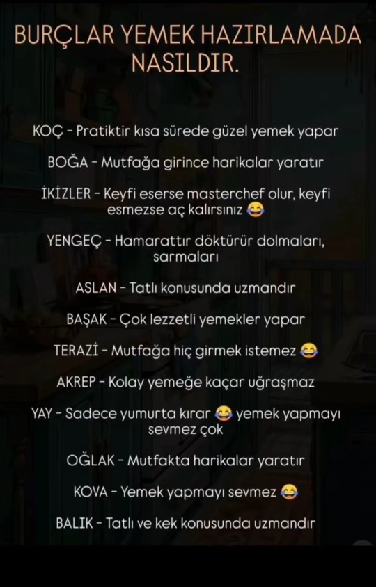 Hangi yemek/tatliyi güzel yaparsiniz? Sizin burcunuz hangisi?