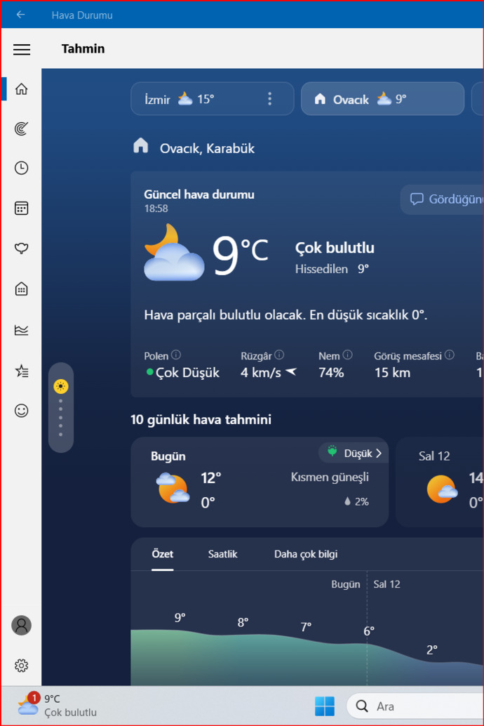 Bilgisayarımda hava durumunun konumunu değiştiremiyorum Karabük gösteriyor ama ben İzmirdeyim?