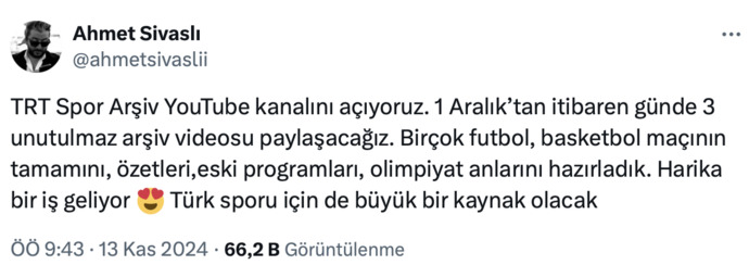 TRT Spor Arşiv YouTube kanalı 1 Aralıkta açılıyor! Eski spor videolarını izlemeyi seviyor musun?