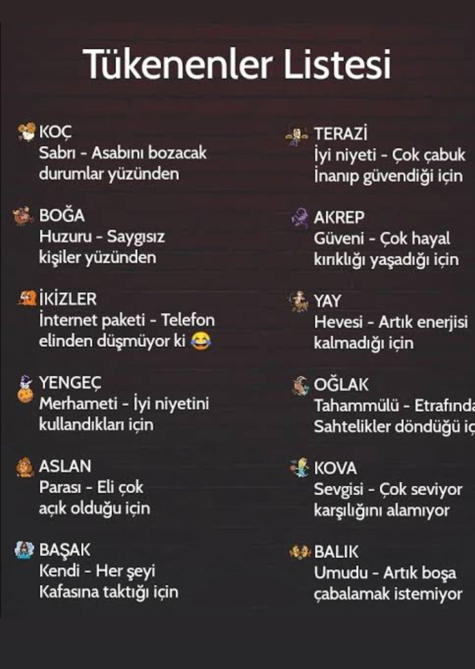 Sizin neyiniz tükendi?