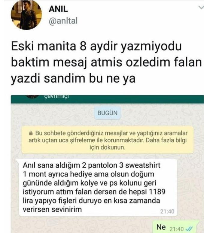 Ayrıldıktan sonra aldığı hediyeleri geri isteyen insana ne denir?