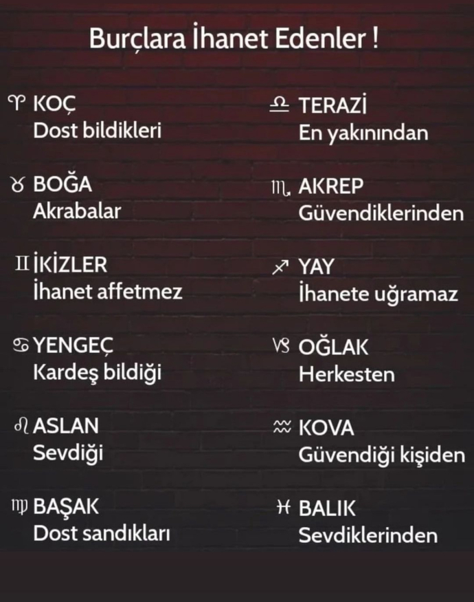 Senin burcuna en çok ihanet eden kimdir?