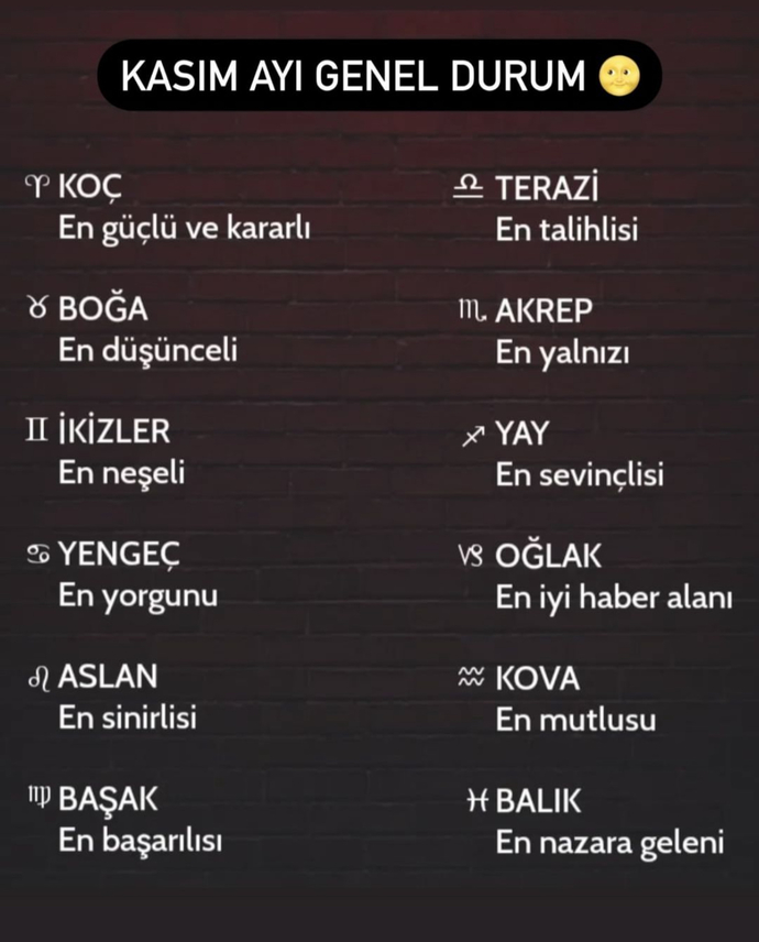 Burçlar Kasım ayı genel durum nedir?