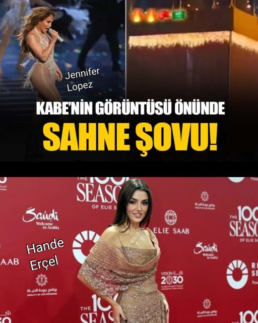 Jennifer Lopez Suudi Arabistan nin Riyadda Kabenin Dijital görüntüsü ile konser verdi ne düşünüyorsunuz Hande Erçel de katıldı?
