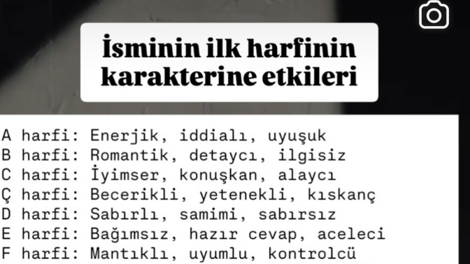 İsminizin ilk harfi nedir😂?