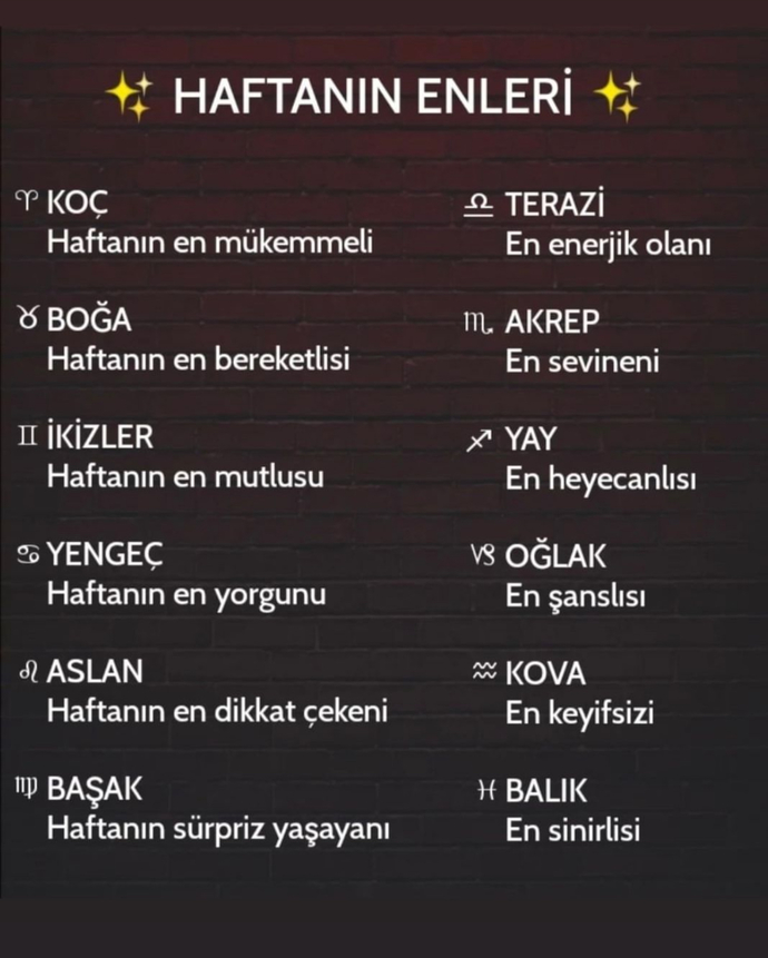 Burçlar da haftanın enleri nelerdir?