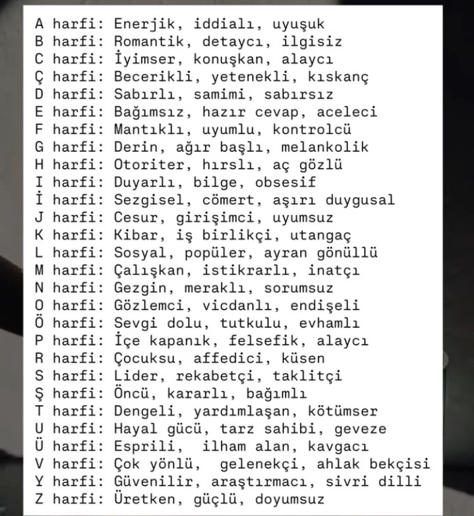 İsminin ilk harfinin karakterine etkisi sizde neymiş?