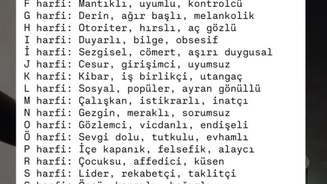 İsminin ilk harfinin karakterine etkisi sizde neymiş?