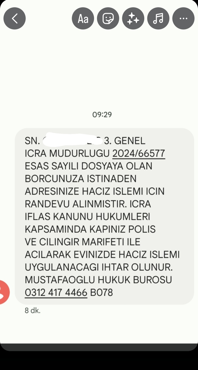 İcra mesajı :(( lütfen bakar mısınız?