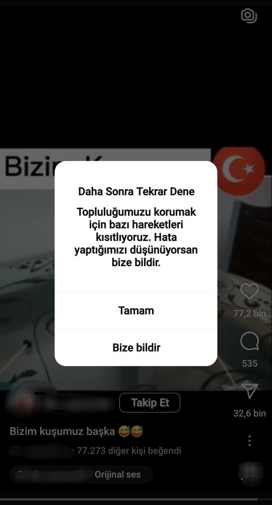 İnstagram neden takip ve beğeni yaptığımda böyle sorun çıkarıyor😔?