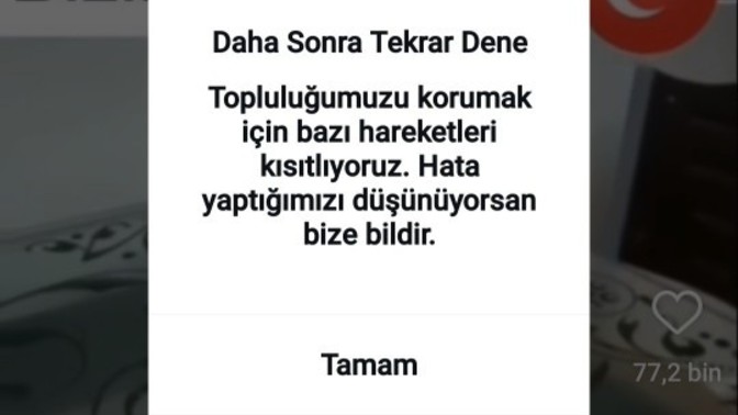 İnstagram neden takip ve beğeni yaptığımda böyle sorun çıkarıyor😔?