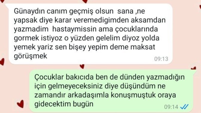 Hasta olmama rağmen ısrarla bize gelmek isteyen kayınvalidem ile konuşmalarımız. Sizce kim haklı?