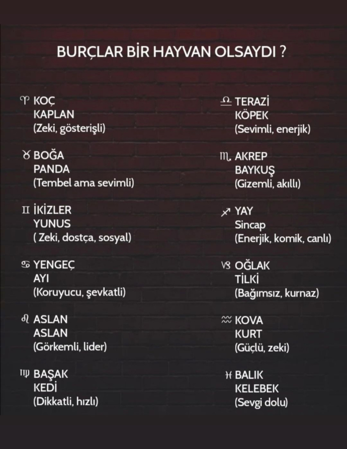 Burçlar bir hayvan olsaydı ne olurdu?