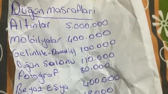 Mardin'de kız tarafının, düğün için erkek tarafından isteklerini içeren liste gündem oldu?