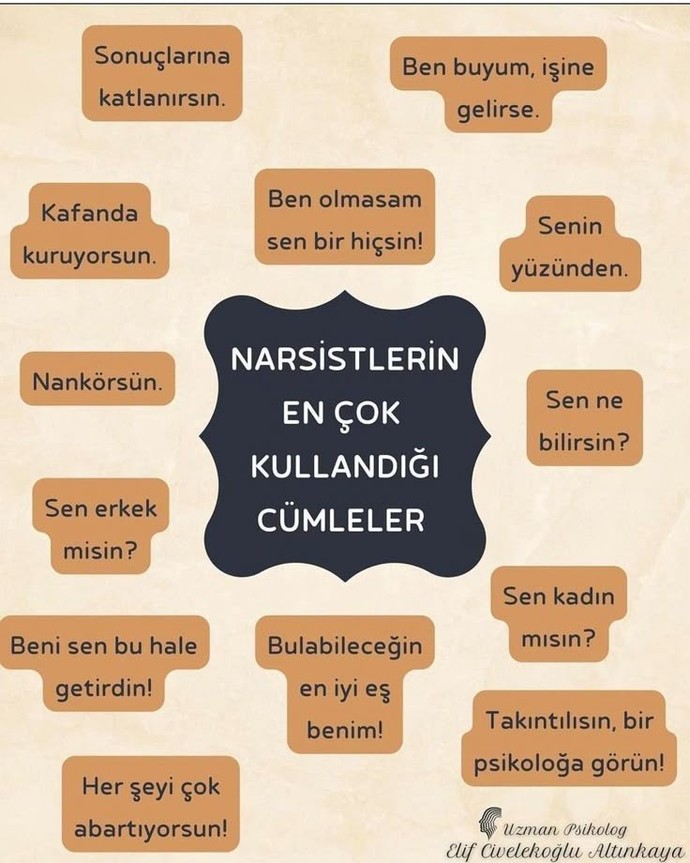 Narsistik kişiler en çok hangi cümleleri kullanır ve bu sözler sizde nasıl bir izlenim bırakır?