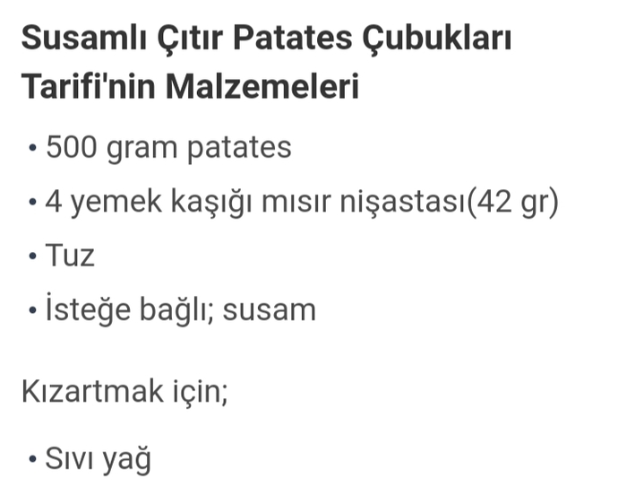 Susamlı patates kızartması müthiş bir atıştırma olur, hem doyurucu hem de lezzetli. Ne dersiniz 😋✌️?