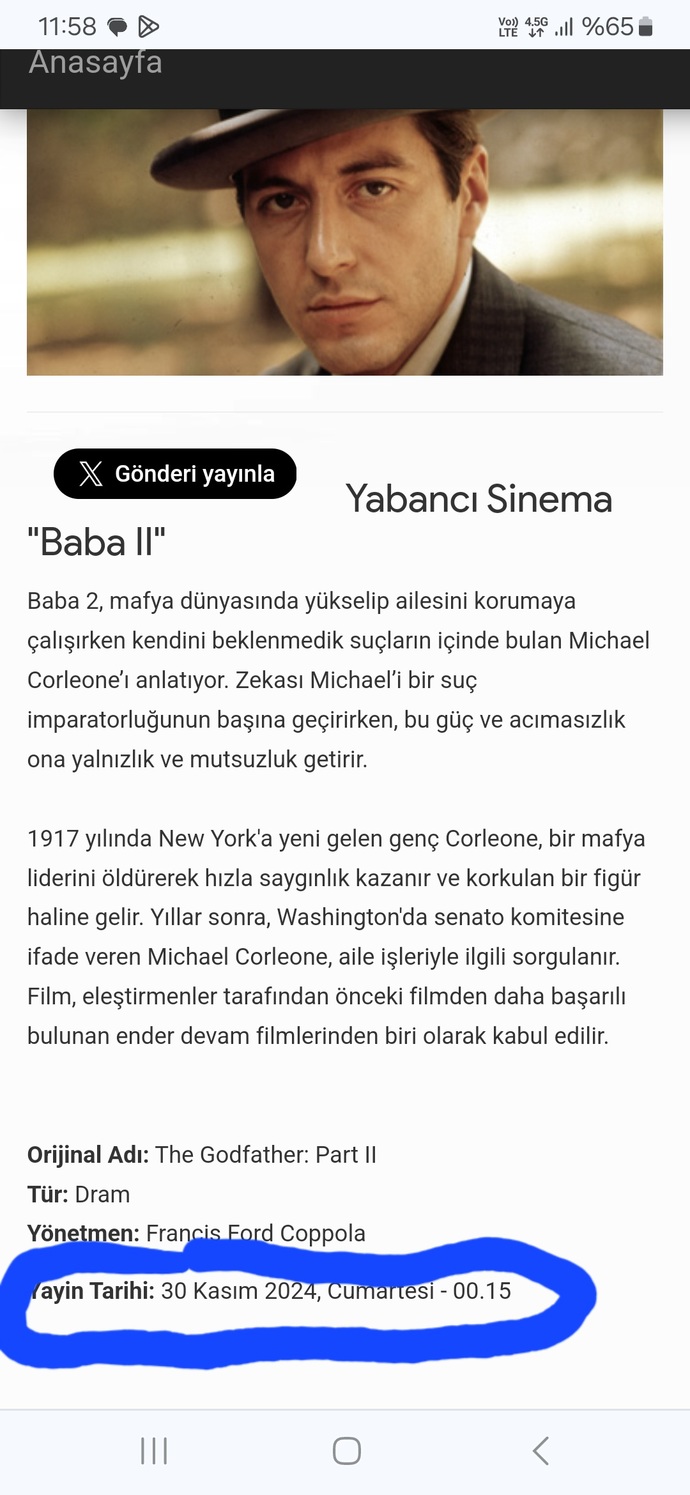 Bugün Baba 2 filmi Trt 1 de haberin olsun?