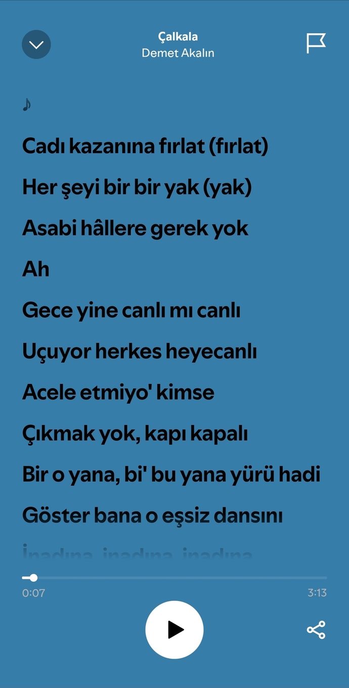 Sizin için bir sanat eseri gibi olan şarkı sözünü paylaşabilir misiniz?