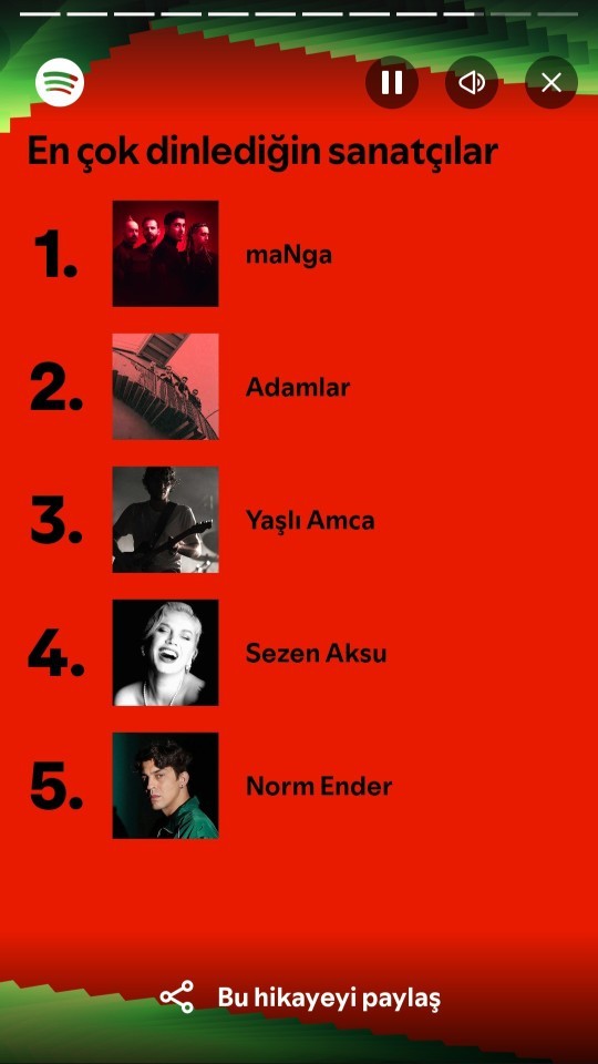 Spotify 2025 özetine göre en çok hangi sanatçıları dinlediniz?
