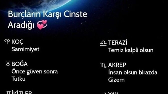Burçlar karşı cinste ne arıyor?