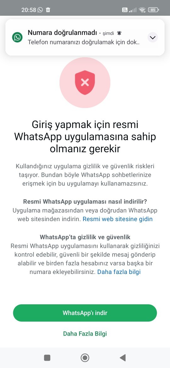 WhatsAppa giriş yapamıyorum?