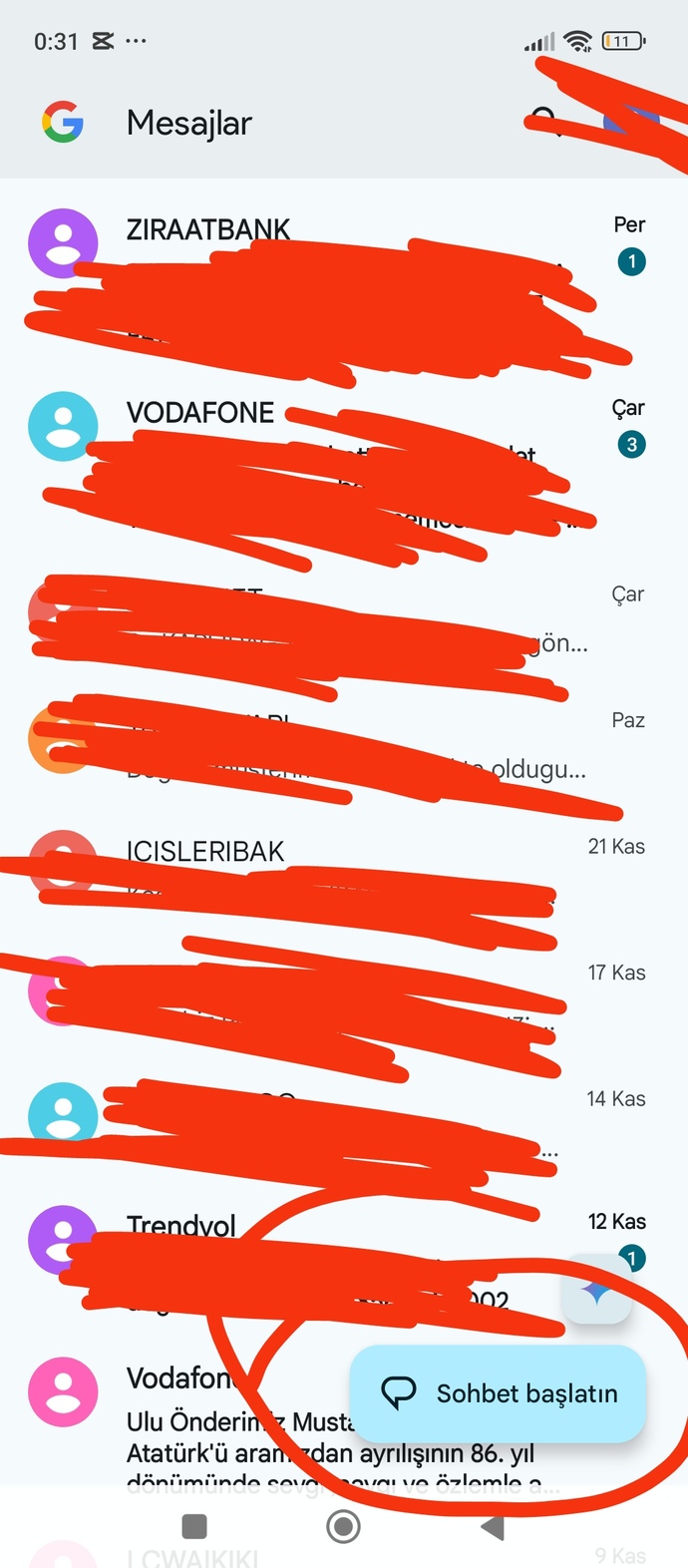 Sohbeti başlat kısmını basıyorum.