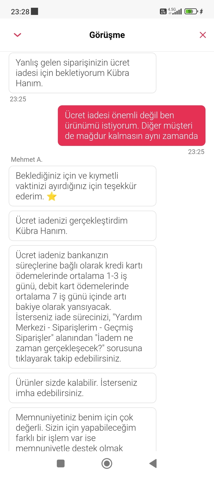 Yanlış yemek siparişi tesliminde kuryeden kesilen para, siparişlerin tam tutarı mı oluyor?