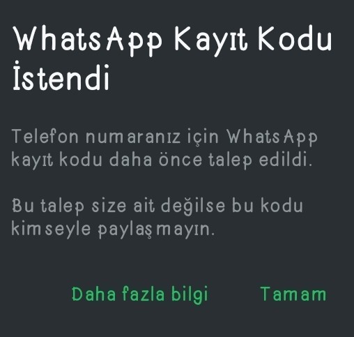 Whatsapptan kod geliyor?