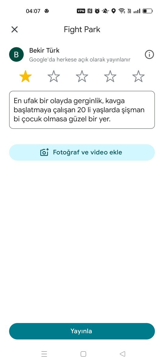 Google haritalar uygulamasında fake hesaptan bir işletmeye 1 yıldız verilmesi?