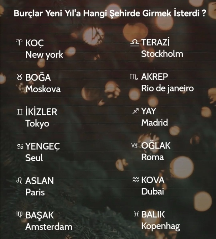 Burcunuza göre yeni yila hangi sehirde girmek isterdiniz?