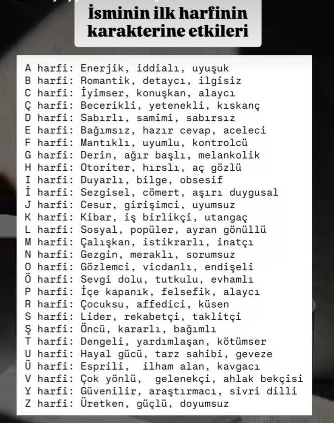 İsminin ilk harfinin karakterinize etkileri nelermiş?