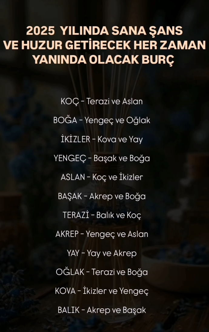 2025 yılında sana huzur ve şans getirecek herzaman yanında olacak burç hangisidir?