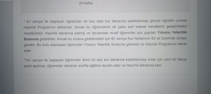 Hazırlıkta 2. Kurda kaldım, fotoğraftaki paragrafa göre derslere girip sınavlara katılabiliyor muyum?