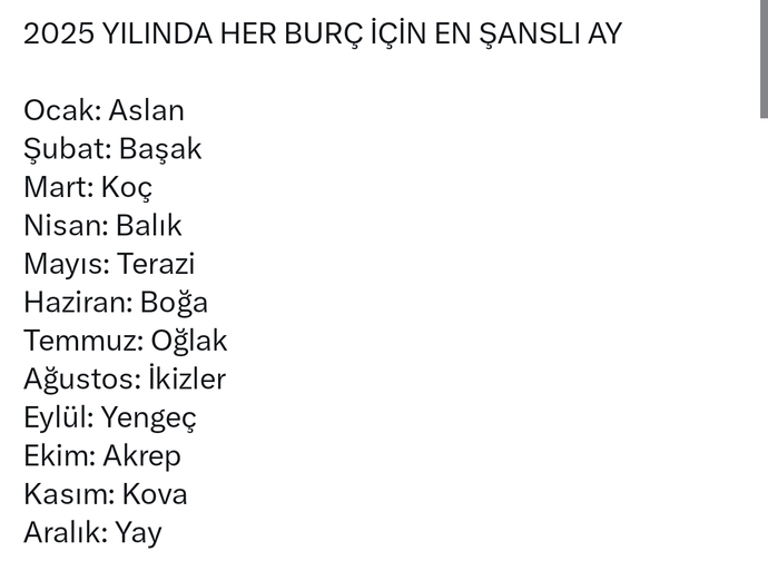 Burcuna göre 2025 yılında en şanslı olacağın ay hangisidir?