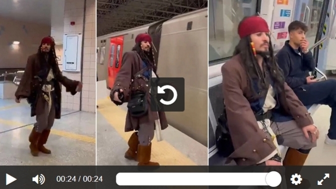 Ankara  'da metroya 'Jack Sparrow' bindi! En çok beğendiğiniz film karakteri kim?