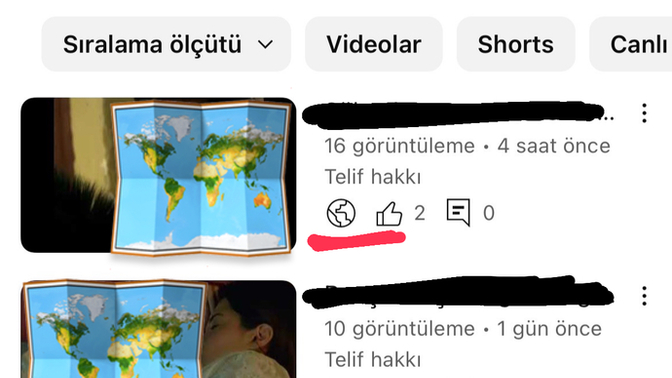 Bu iki YouTube telif hakkı sembolü (biri sarı ünlem işaretli üçken, biri dünya sembolü) arasında ki fark ne?